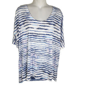 Nally & Millie Womens Top Large Striped Knit Short Sleeve Colorful USA Pullover